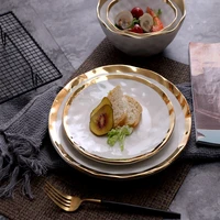 european style ceramic gold plated western steak plate 10 inches round salad noodle soup bowl fruit dessert breakfast flat plate