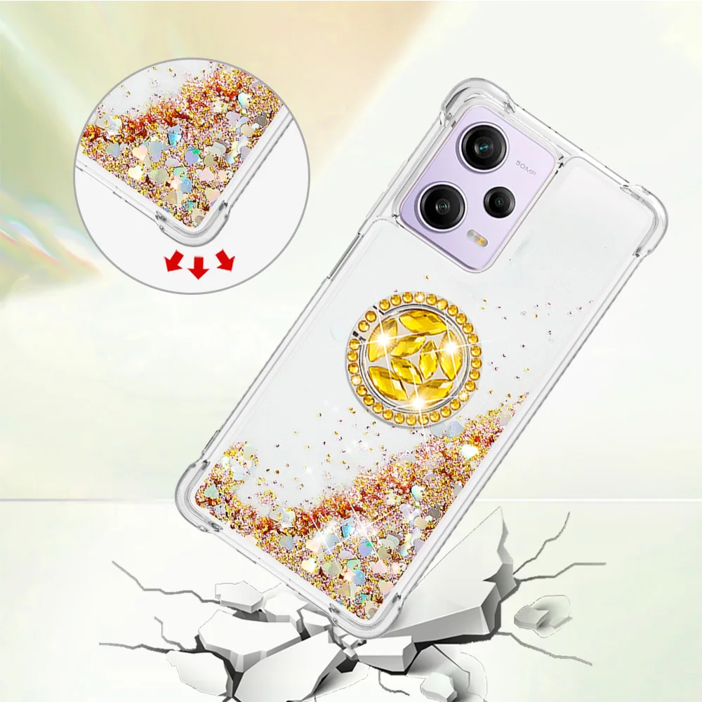 Блестящий чехол Quicksand для Redmi Note 12 Pro 12S 12C 10C A1 Plus Mi Xiaomi с ультра-кольцом на палец и