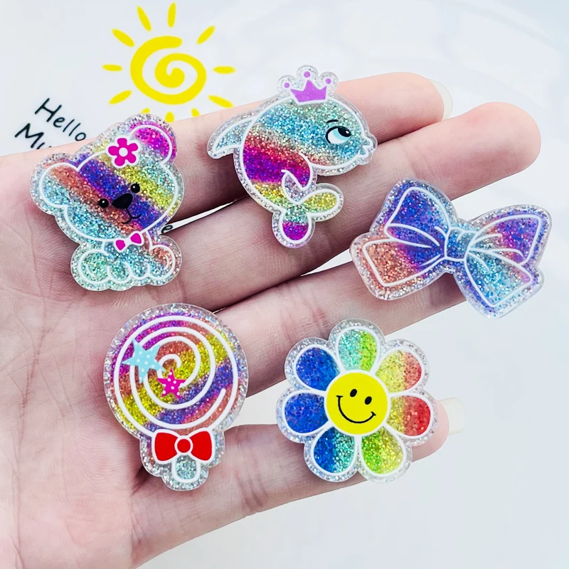 

10 Pcs New Kawaii Cute Cartoon Lollipop, Dolphin, Flower Flat Back Acrylic Scrapbook Diy Party Hairpin Accessories Craft