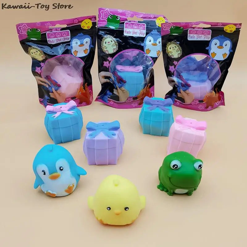 

Kawaii Fidget Toys Flip Gift Boxs Anti Strees Toy Dinosaur Pet Decompression Penguin Pinch Silicone Relief Stress Adult Kid Gift