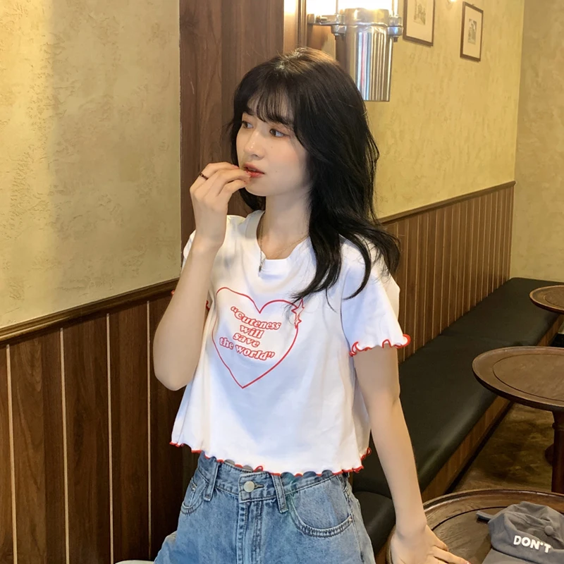 

Short clothes women's summer 2022 new sweet and spicy girl fashion department cute loose high waist short sleeve T-shirt ins fas