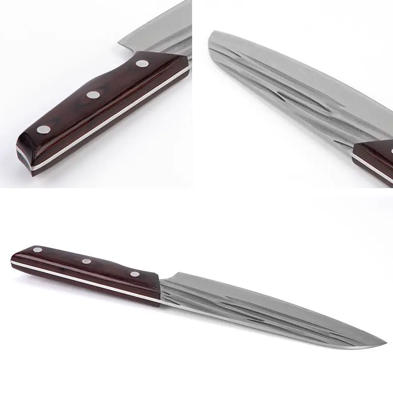 Фото 7,5-дюймовый нож Santoku, профессиональные ножи из высокоуглеродистой стали, кухонные ножи для нарезки мяса, овощей, японский ручной работы, ручная ковка №5