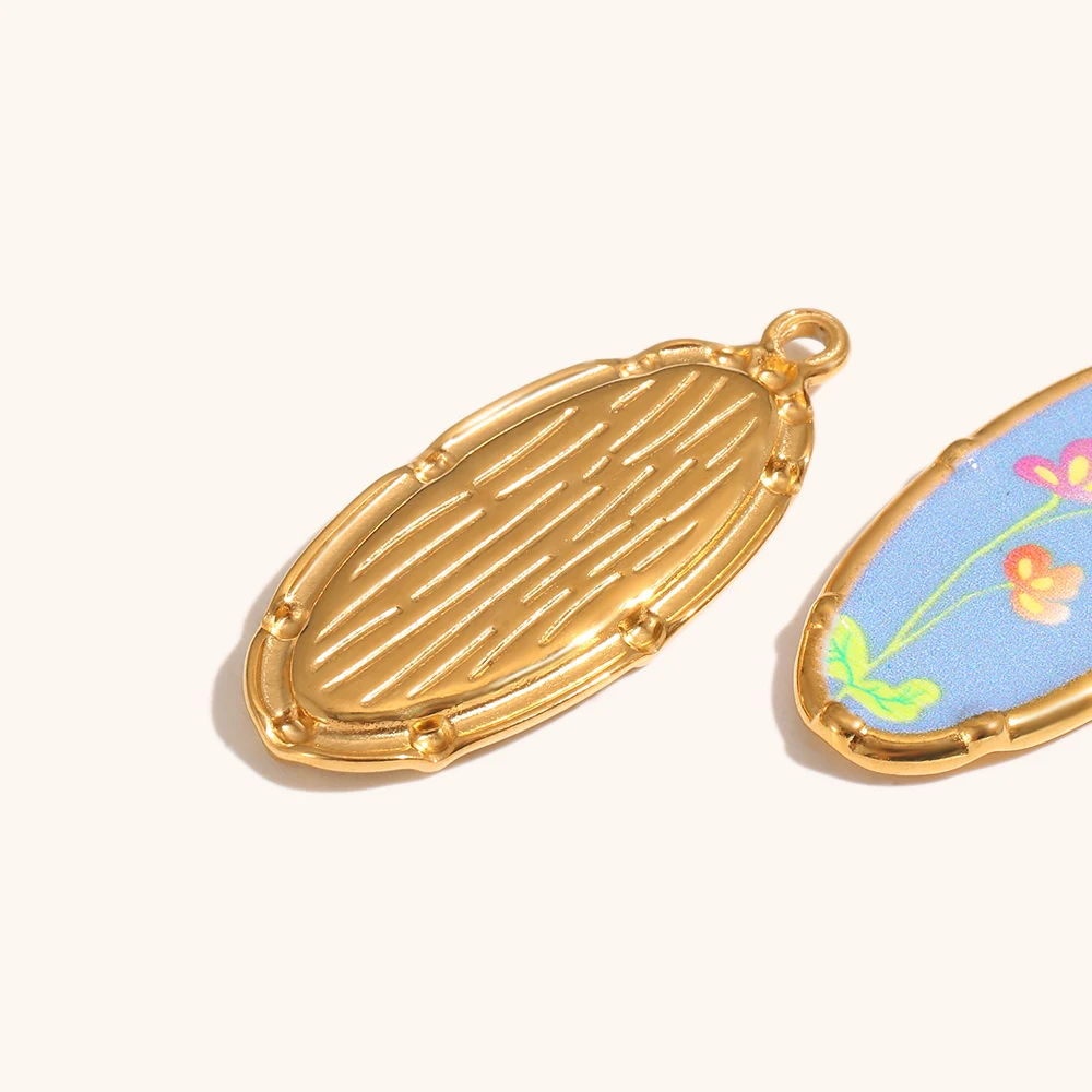 Фото Ла. Подвеска-шарм Muses Flower Oval из нержавеющей стали с PVD-покрытием под золото, модное украшение для ожерелья и браслета №5