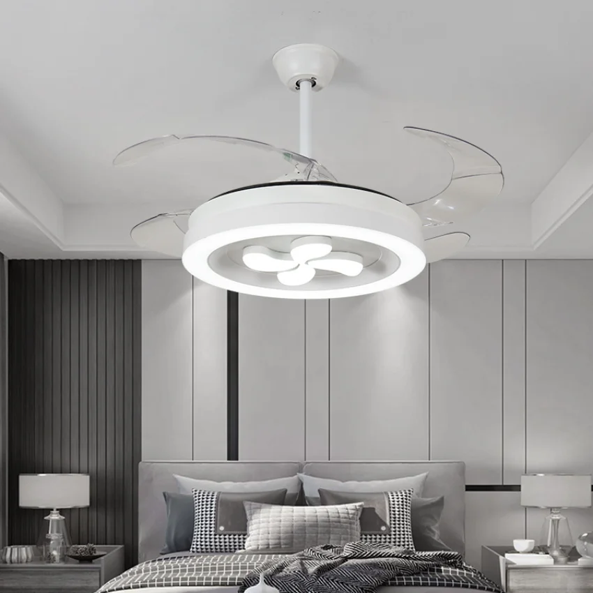 

Led Ceiling Fan Lamp Chandelier Pendant Light New style fan light invisible wrought iron bedroom living dining