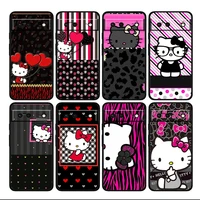hello kitty girl cartton shockproof cover for google pixel 7 6 6a 5 4 5a 4a xl pro 5g soft tpu soft black phone case cover coque