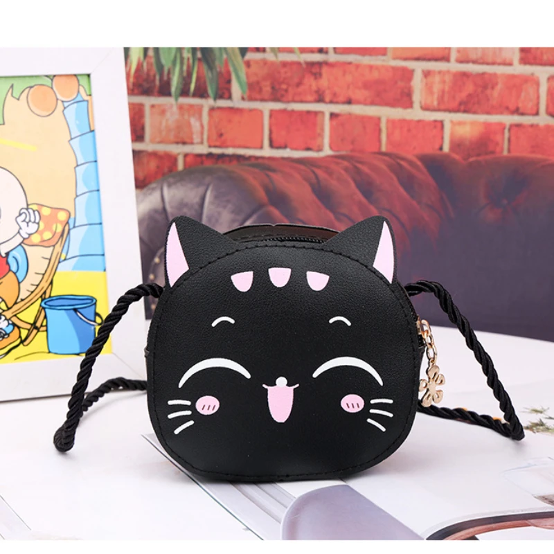Mini Crossbody Bag for Children Cute Cartoon Cat Baby Girls Shoulder Bags PU Leather Boys Kids Small Coin Purse Handbags Wallet
