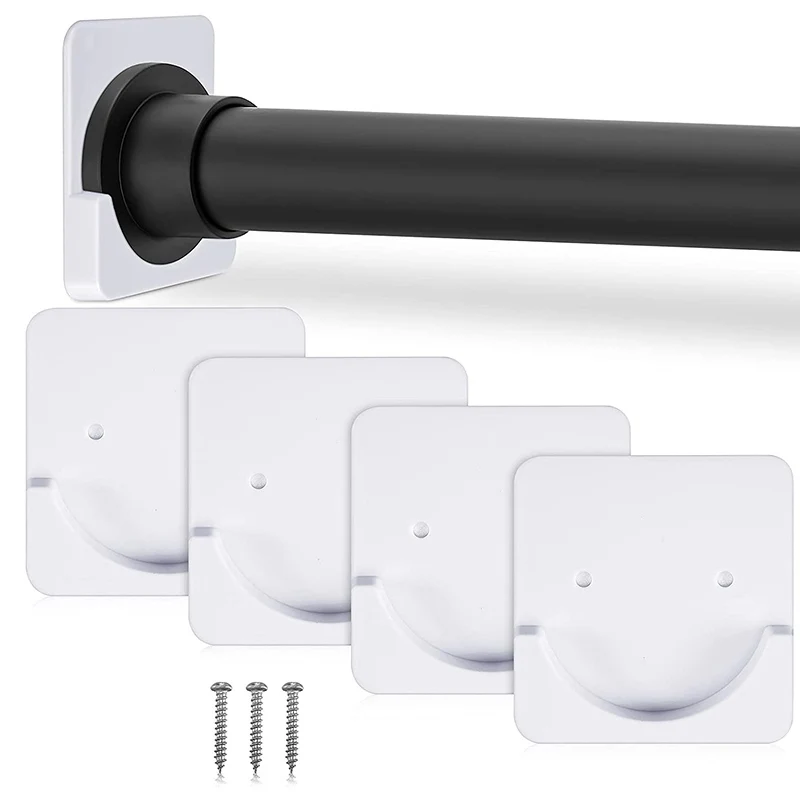 

4 Pieces Adhesive Shower Curtain Rod Holder Shower Rod Retainer Wall Mount Holder, Shower Curtain Rod Not Included White