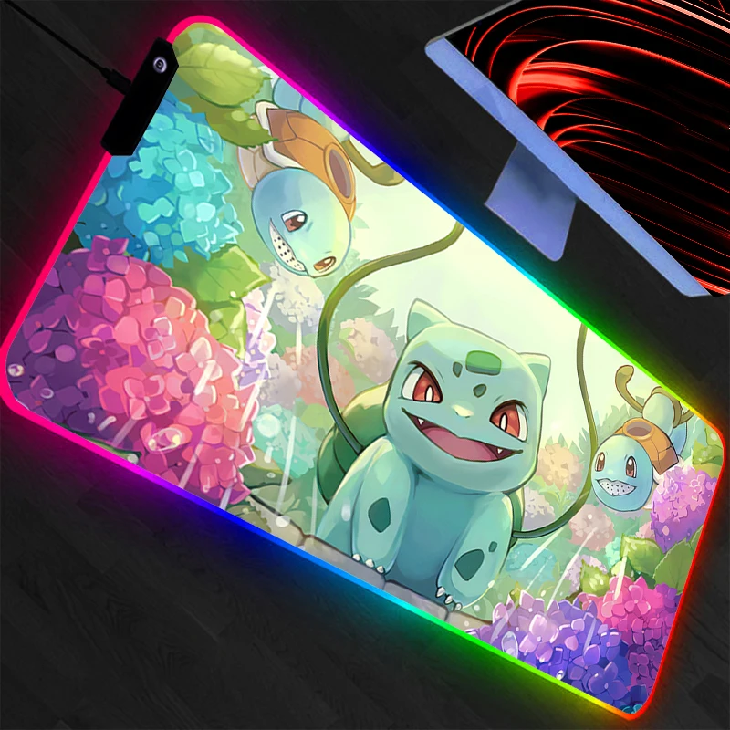 Фото Коврик для мыши Pokemon Pikachu LED, большой геймерский коврик XXL для клавиатуры, RGB-подсветка, коврик для мыши, коврик для стола, подсветка, игровой коврик для ноутбука №4
