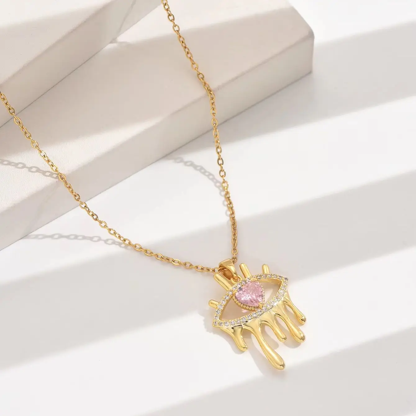 Poulisa Женское Ожерелье С Подвеской В Виде Конского Глаза Кубический Цирконий Пыль