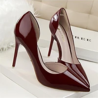 bigtree summer women high heels simple hollow pumps thin heel fashion patent leather pointed sexy high heeled size 34 shoes