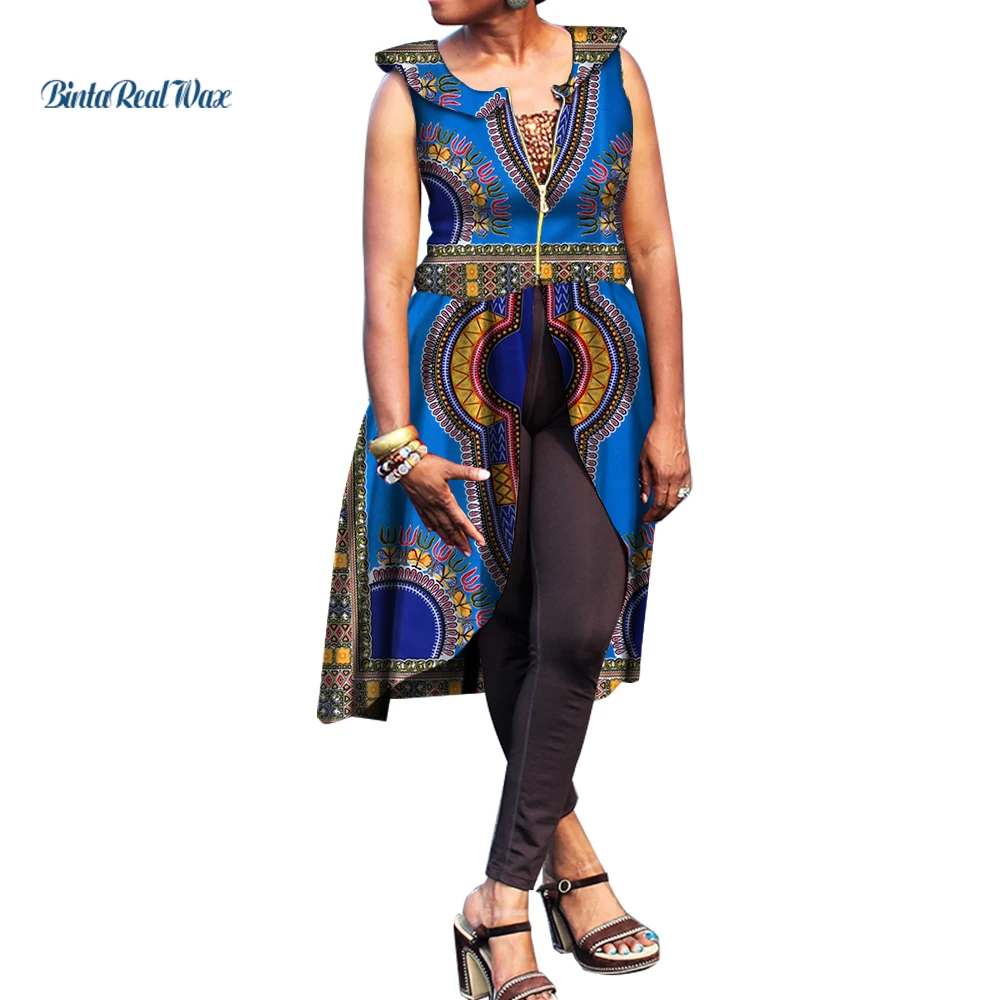 Casual Riche African Women Dress African Print Sleeveless Zipper Dresses for Women Traditional African Clothing Wy133