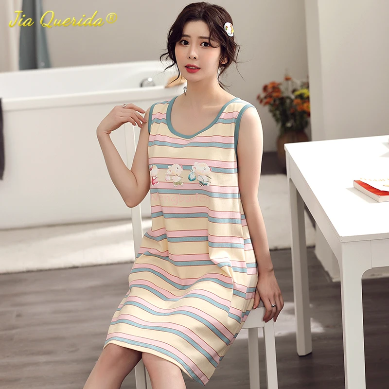 Plus Size Cotton Lingere Women Nightgown Sleeveless Sleep Shirts Summer Night Dress Heart Embrodered Camisoles 4xl 5xl Camisolas