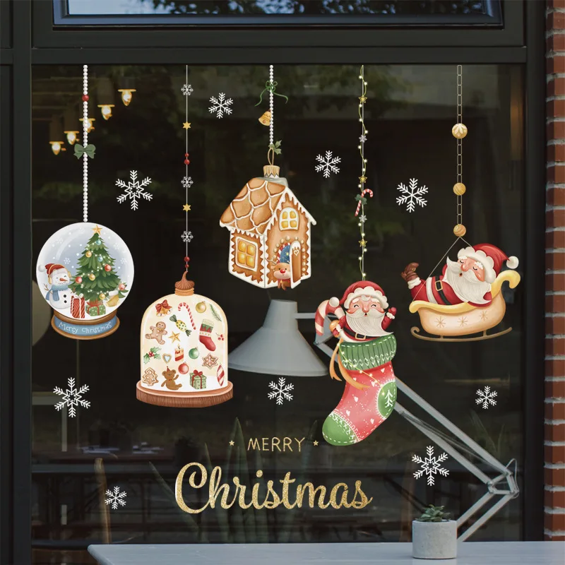 

2023 Christmas Vitrine Decoration Stickers Snowball Santa Claus Stickers Christmas Wishing Hammock Wall Stickers Window Stickers
