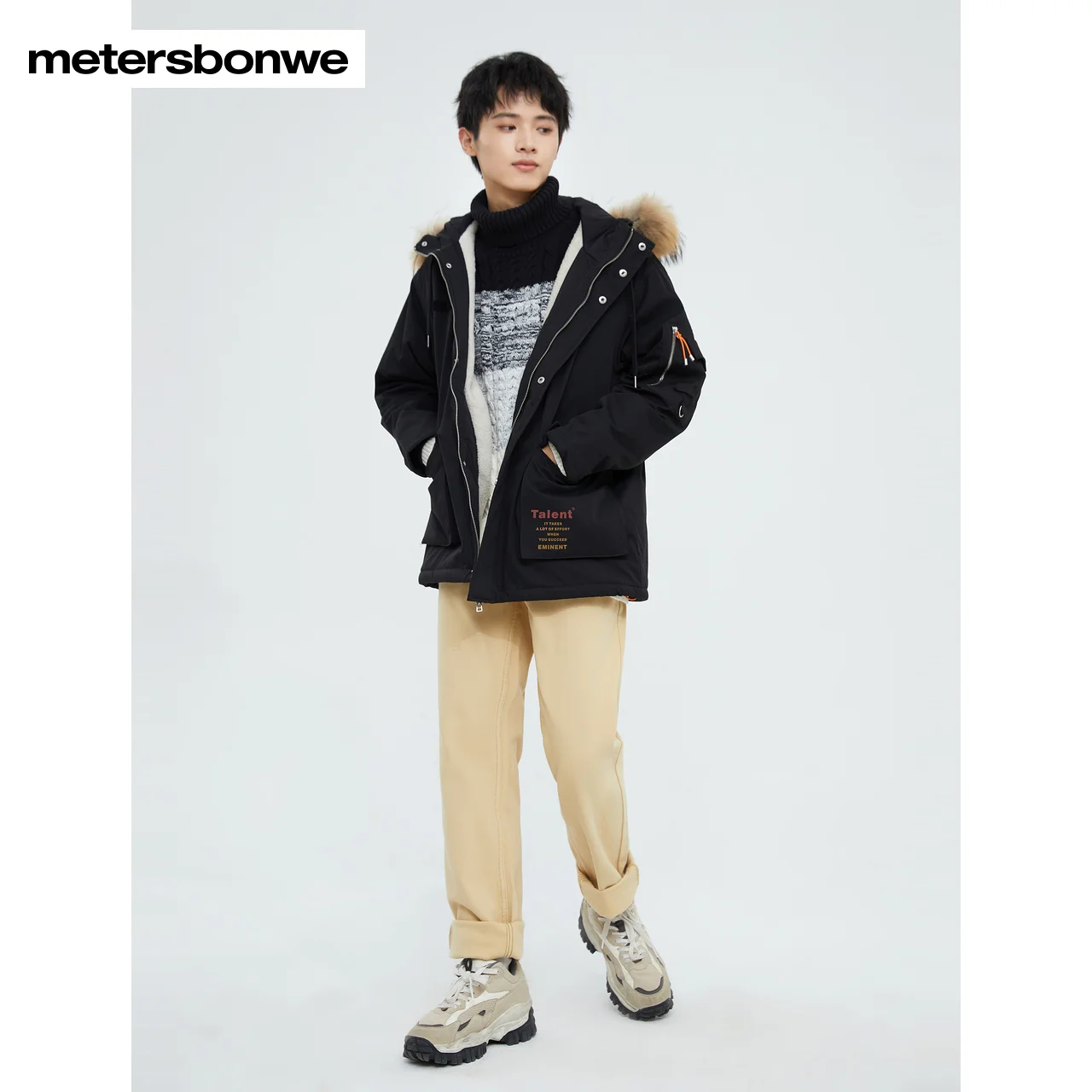 Metersbonwe Men Windproof Fabric Wadded Clothes Hooded Male Thick Sherpa Warm Wear Casual Loose Winter Cotton-Padded Coats