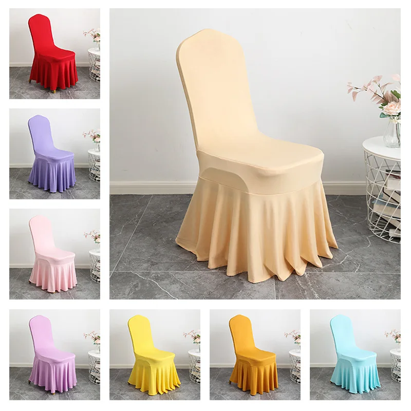 

24 Colours Wedding Spandex Chair Cover With Skirt Pleated Ruffled Lycra Elastic Stretch Party Hotel Banquet Decoration