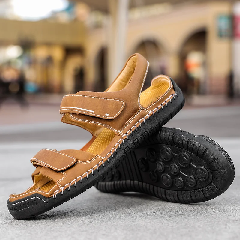 Summer Men's Gladiator Hiking Sandals Rome Outdoor Classic Leather Platform Fashion Non-slip Hiking Beach Shoes Size 38-48