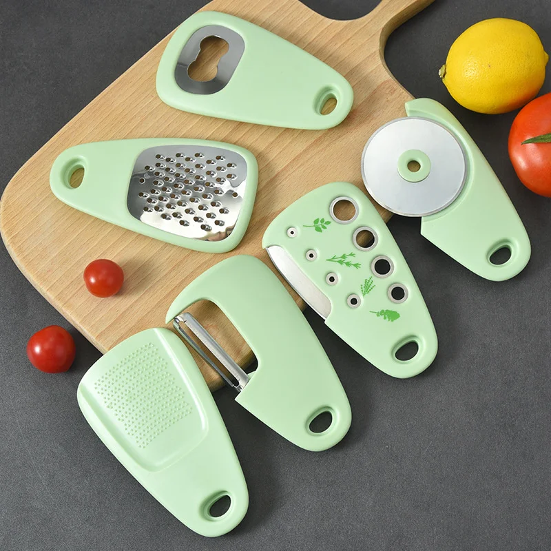 

Kitchen Gadget Set 6 Pieces Pizza Knife Vanilla Cutter Bottle Opener Peeling Knife Grater Garlic Grinder
