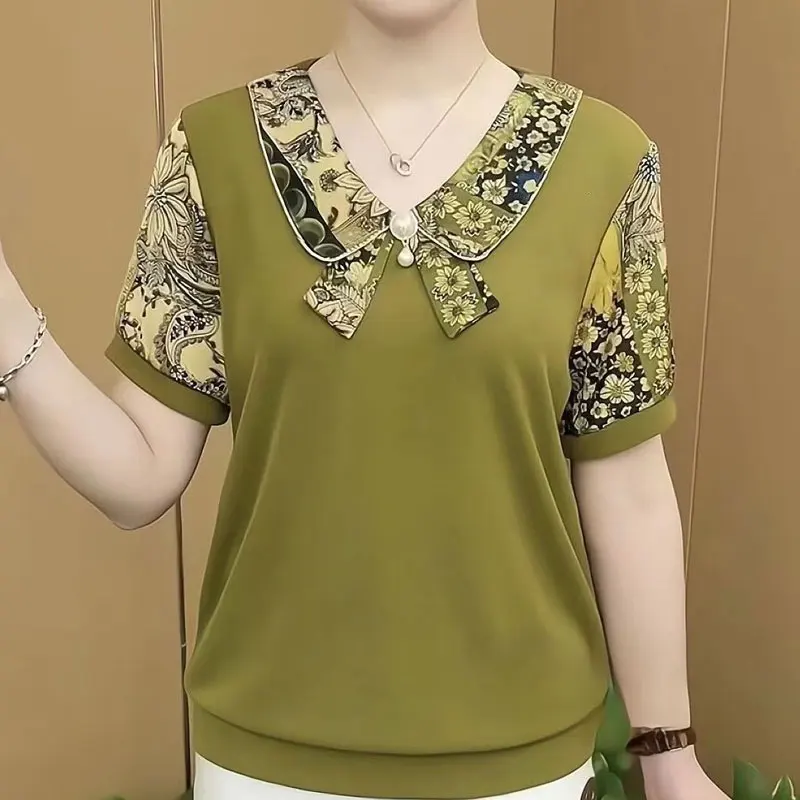 

Женская одежда, летние пуловеры с круглым вырезом и принтом в стиле пэчворк, Модные свободные повседневные Простые футболки с коротким рукавом