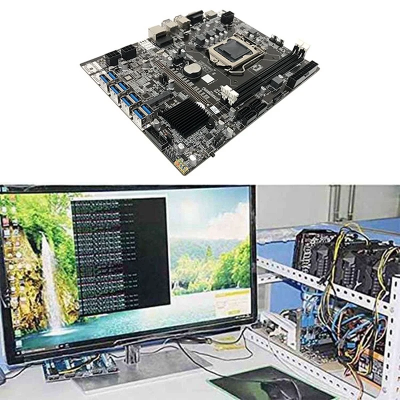 

B75 8USB BTC Mining Motherboard Kit+CPU+CPU Fan+4G DDR3 RAM+128G SSD+Thermal Grease+SATA Cable LGA1155 DDR3 Slot MSATA