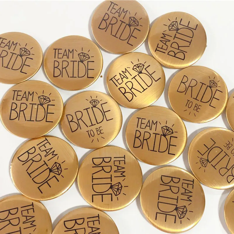 

1/6/12/24pcs Wedding event Gold Team Bride to be Button 5.8cm Badge Diomand Ring Marriage Hen party Bachelorette party supplies