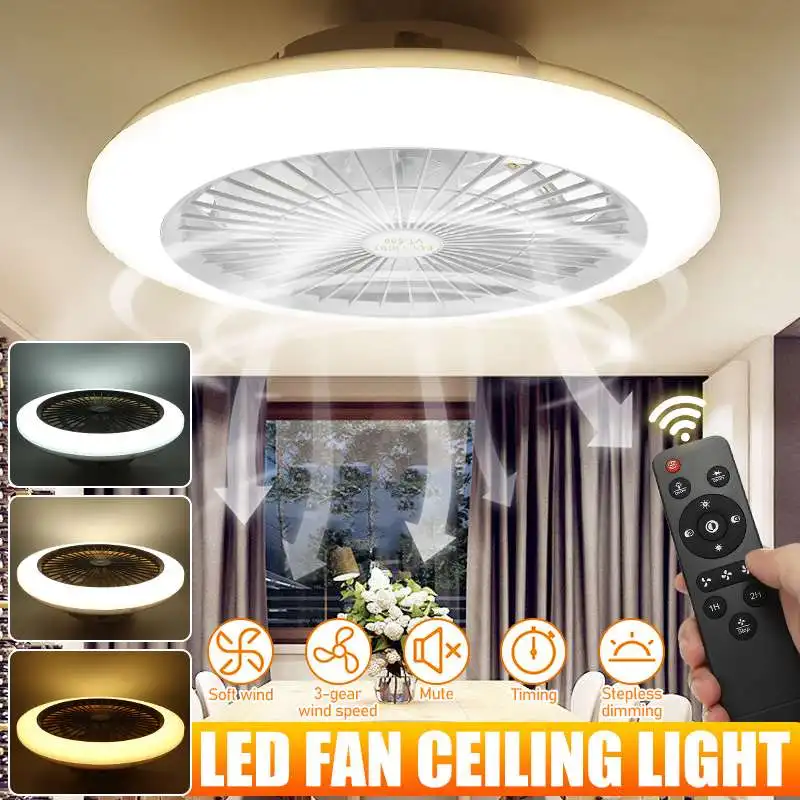 

Акриловый светодиодный потолочный вентилятор, лампа с дистанционным управлением 49 см, современный светсветильник льник С трехцветным зате...