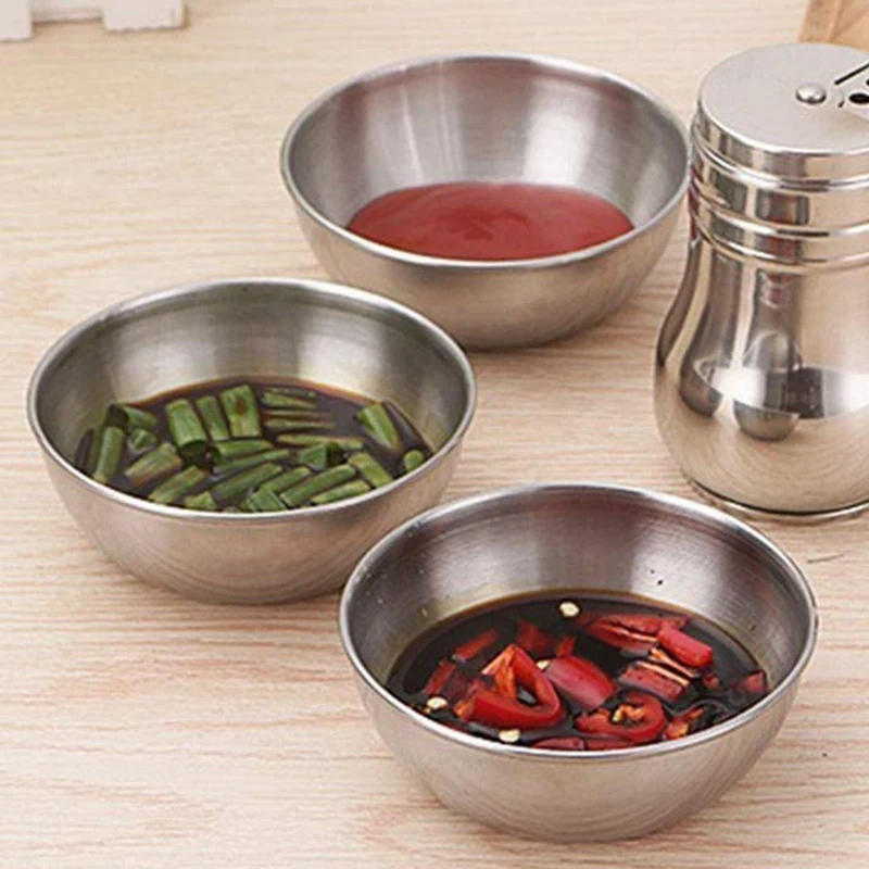 

4Pcs Stainless Steel Sauce Dishes Round Seasoning Dishes Sushi Dipping Bowl Saucers Bowl Mini Appetizer Plates-ABUX