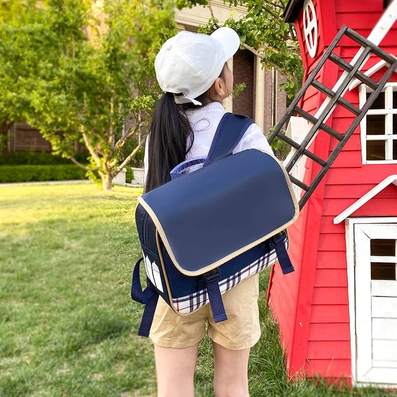 Children Simple Horizontal British Style PU Oxford Backpacks New Girls Boys Students Fashion Lattice Small School Bags Hot