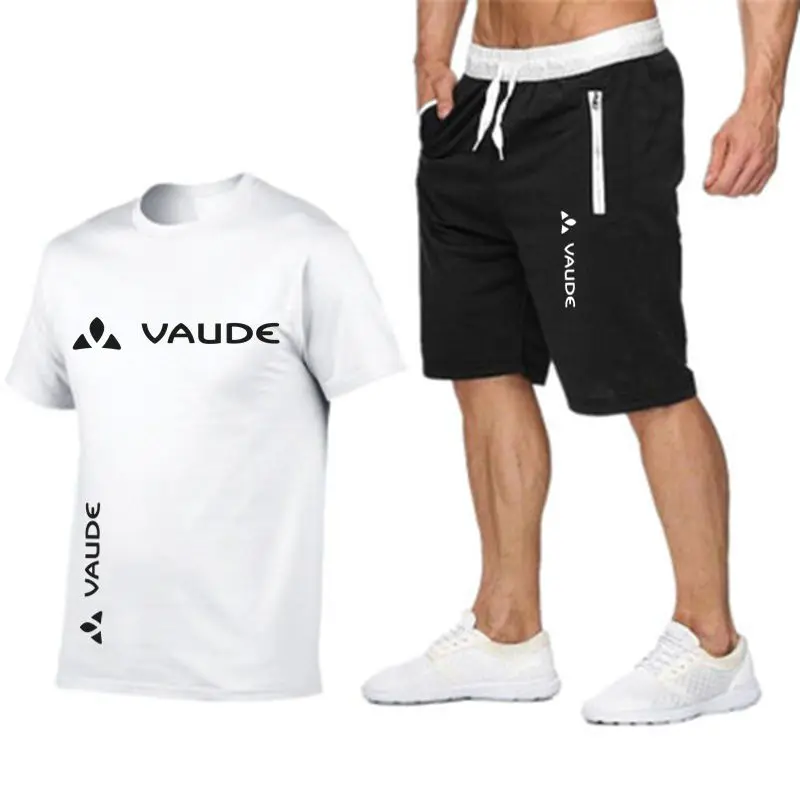 VAUDE  Summer Men Brand Tracksuit Suit Men Running Clothes Sportswear Suit T-shirt +Sports Shorts Quick Dry Two-piece S-2XL