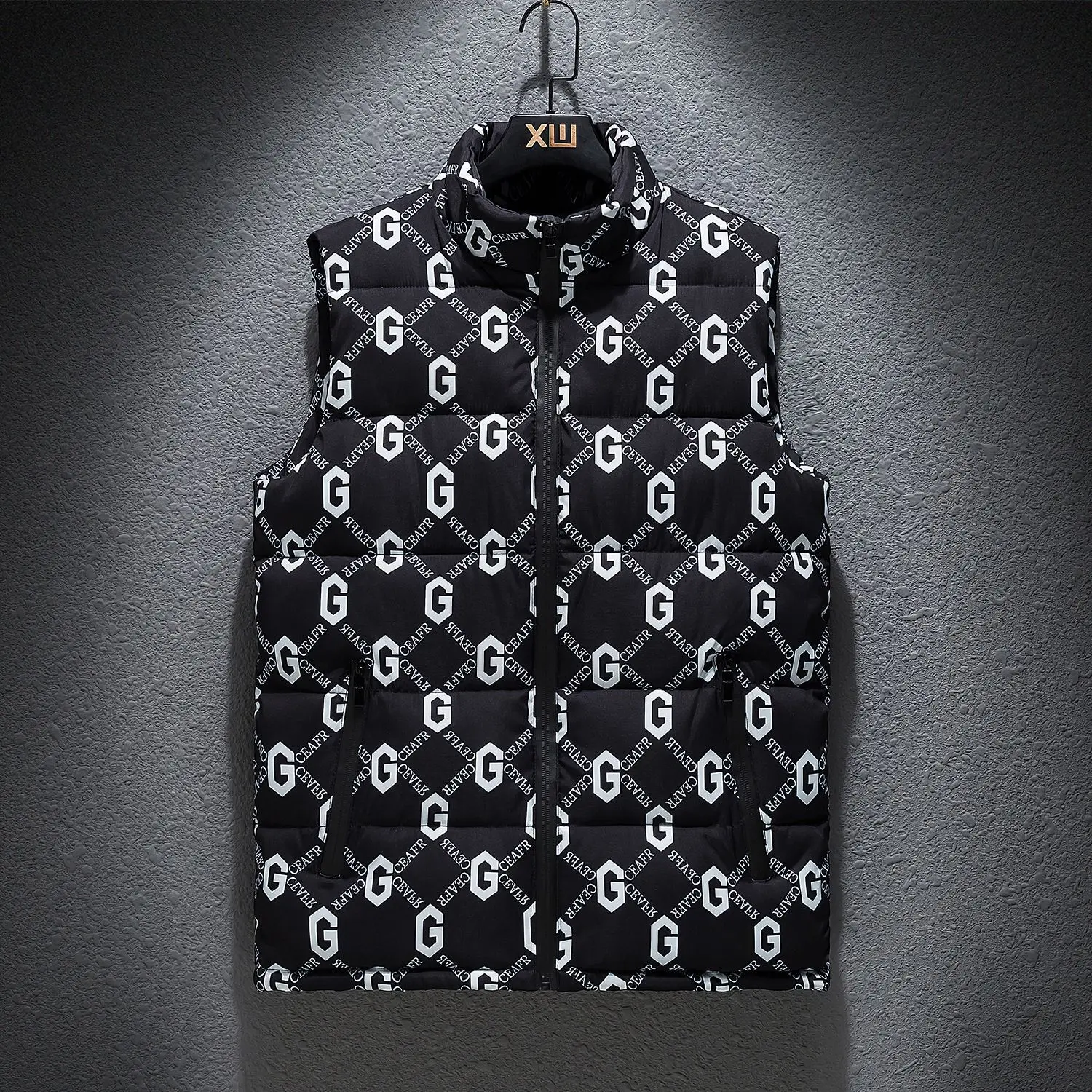 New autumn winter letter waistcoat men casual stand collar down cotton vest fashion sleeveless warm down cotton waistcoat