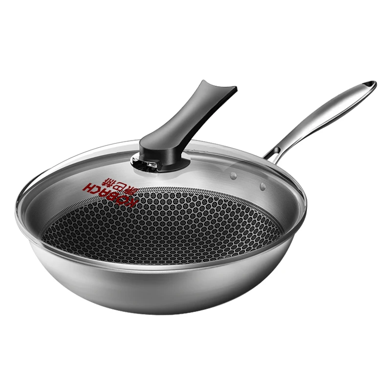 

32cm kitchen wok nonstick pan stainless steel wok honeycomb nonstick bottom kitchen cookware frying pan with lid