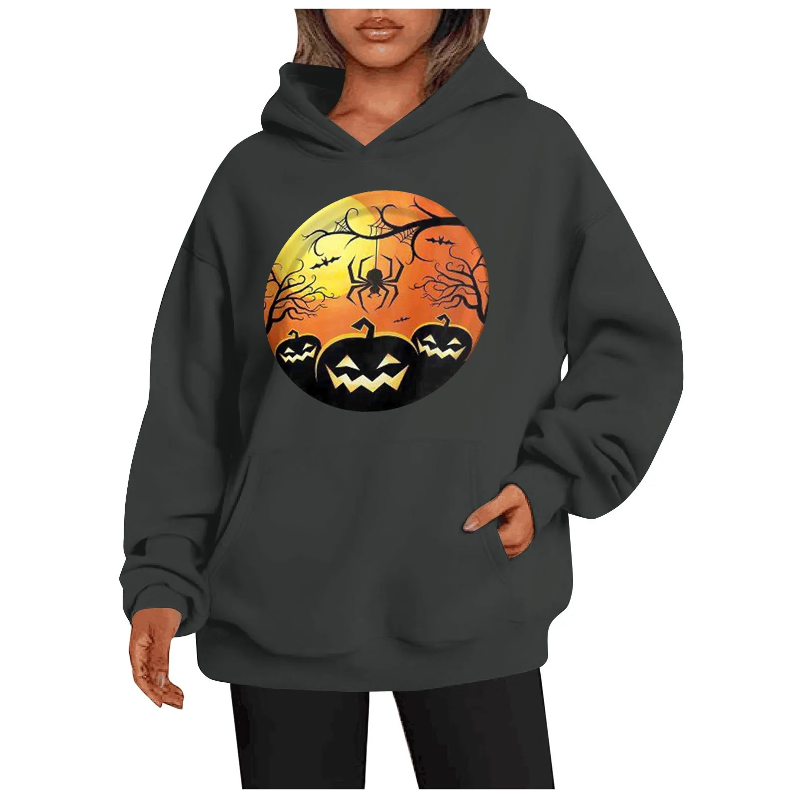 

Женская осенне-зимняя новая модная повседневная толстовка с длинным рукавом топ с принтом тыквы на Хэллоуин Свитшот женская одежда