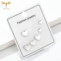 468mm stainless steel heart earrings set women men lovers jewelry fit 3 holds ear piercing rings small cheap gifts