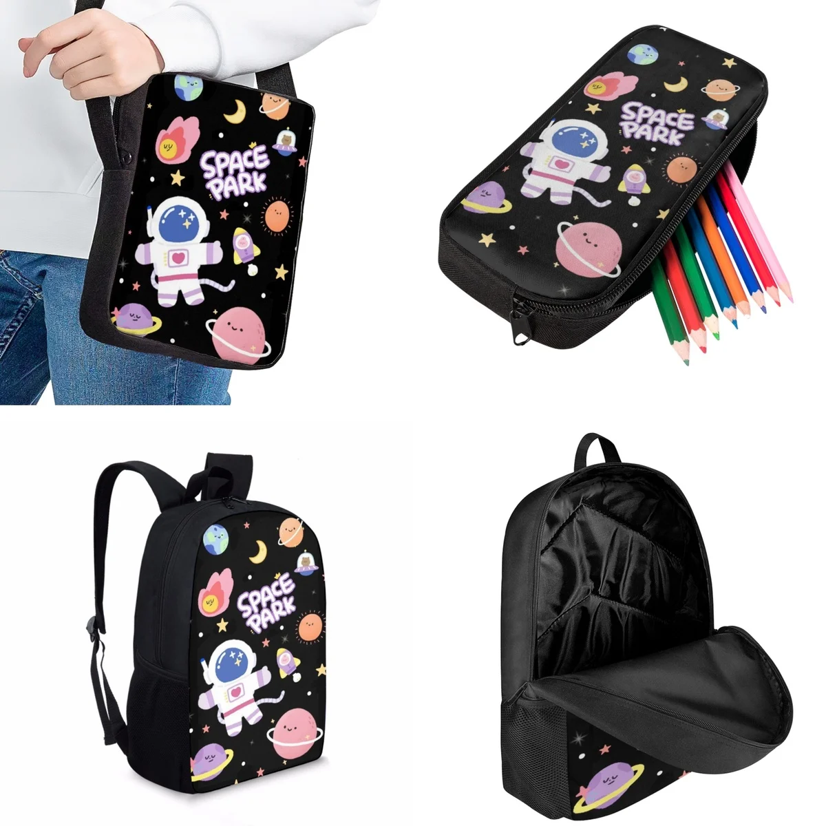 Jackherelook Space Universe Cartoon Planet Pattern Children School Bag Fashionable Casual School Backpack 3pcs Kids Holiday Gift