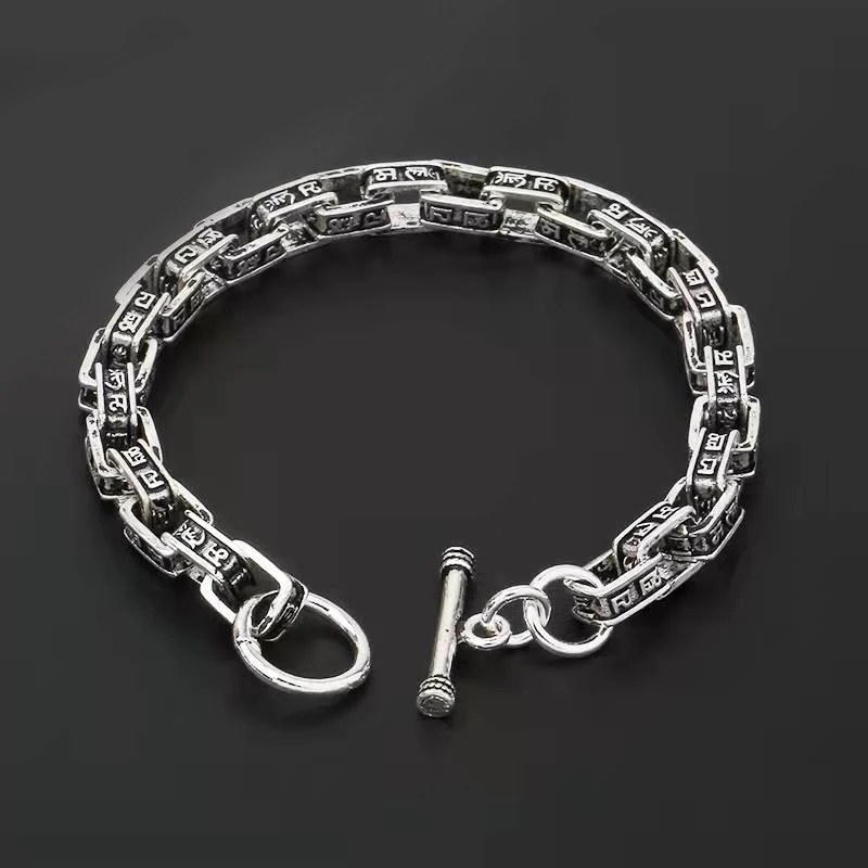 

National Tide Retro Fashion Jewelry Personality Men Bracelet Six-character Mantra Transfer Bracelet Birthday Gift Wrist Jewelry