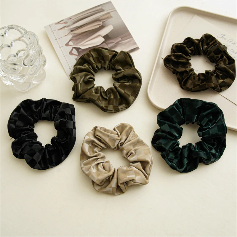 

Fashion PU Leather Plaid Hair Scrunchies Korean Elastic Hair Bands For Women Ponytail Holder Hair Ties Girls Hair Accessories