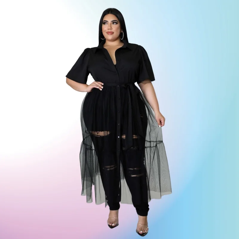 Женское Сетчатое платье с коротким рукавом большие размеры