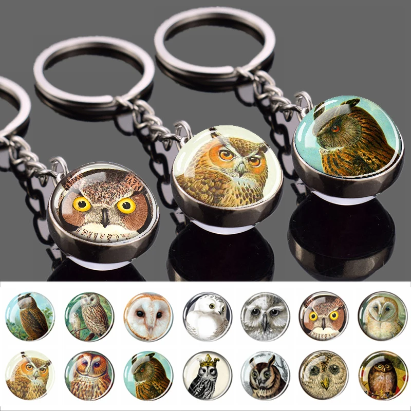 

Esspoc Luminous Anime Key Chain Charms Owl Glass Dome Keychains Key Rings for Women Girls Party Gift Glow in Dark Dropshipping