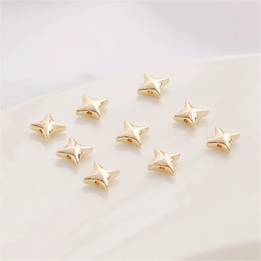 

14K Gold Plated 7mm Quad Star Separated Bead Bracelet Necklace Accessories DIY Handmade Flat Accessories