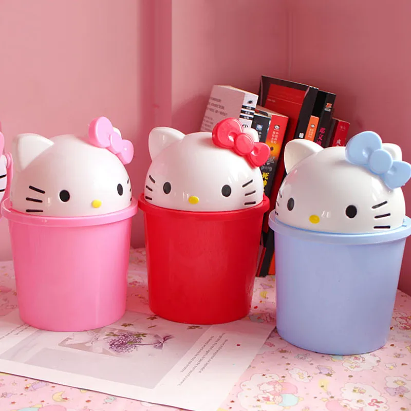

Sanrio Kawaii Hello Kitty Desktop Trash Can Cute Cartoon Home Living Room Coffee Table Study Portable Desktop with Lid Trash Can