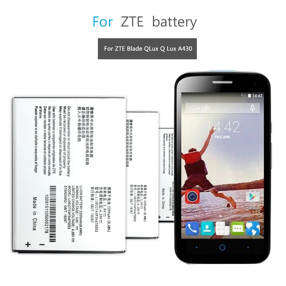 

Сменный аккумулятор Li3822T43P3h675053 2200 мАч для ZTE Blade QLux Q Lux A430 Q Lux 3g 4g мобильный телефон + номер для отслеживания