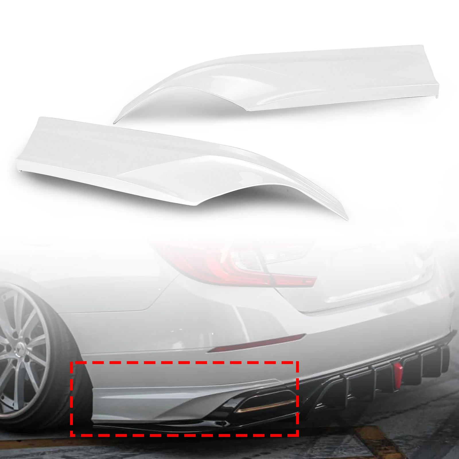 

YOFER Rear Bumper Side Splitter Cover For Honda Accord 2018 2019 2020 2022 White Diffuser Lower Corner Guard Plate Spoiler Lip