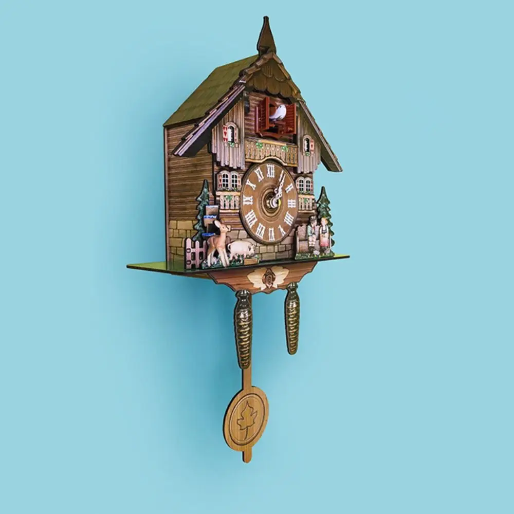 

Cuckoo Clock Silent Wood Pendulum Retro Forest Tower Wall Clock cartoon 3D Castle Alarm Clocks Living Room Decor Christmas Gift