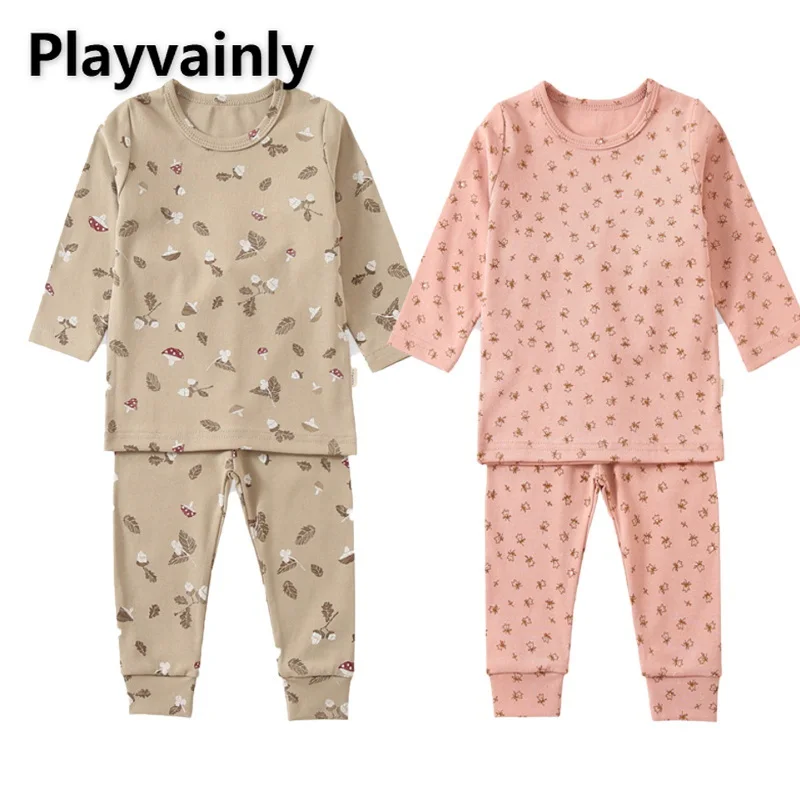 

Spring Baby Clothes Girl Boy Pajamas Cotton Round Collar Long Sleeves Pink Bean Green Sleepwear Newborn Nightgown Unisex E6122