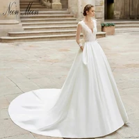 royal womens wedding dresses 2022 deep v neck lace appliques bride dress illusion button backless bridal gown vestido de novia