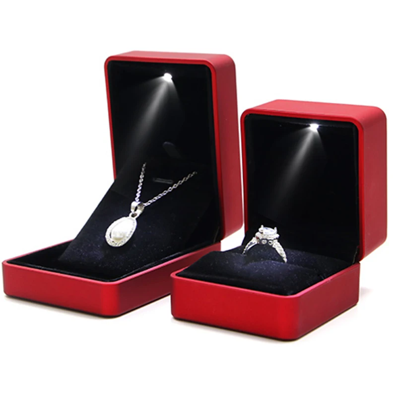 With Led Light For Engagement Wedding Rings Box Festival Birthday Jewerly Necklace Display Gift Boxes