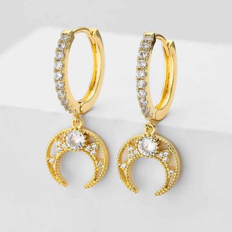 

2022 NEW Fashion Crescent Moon Drop Small Hoop Earrings for Women Exquisite AAA CZ Personalized Party Jewelry
