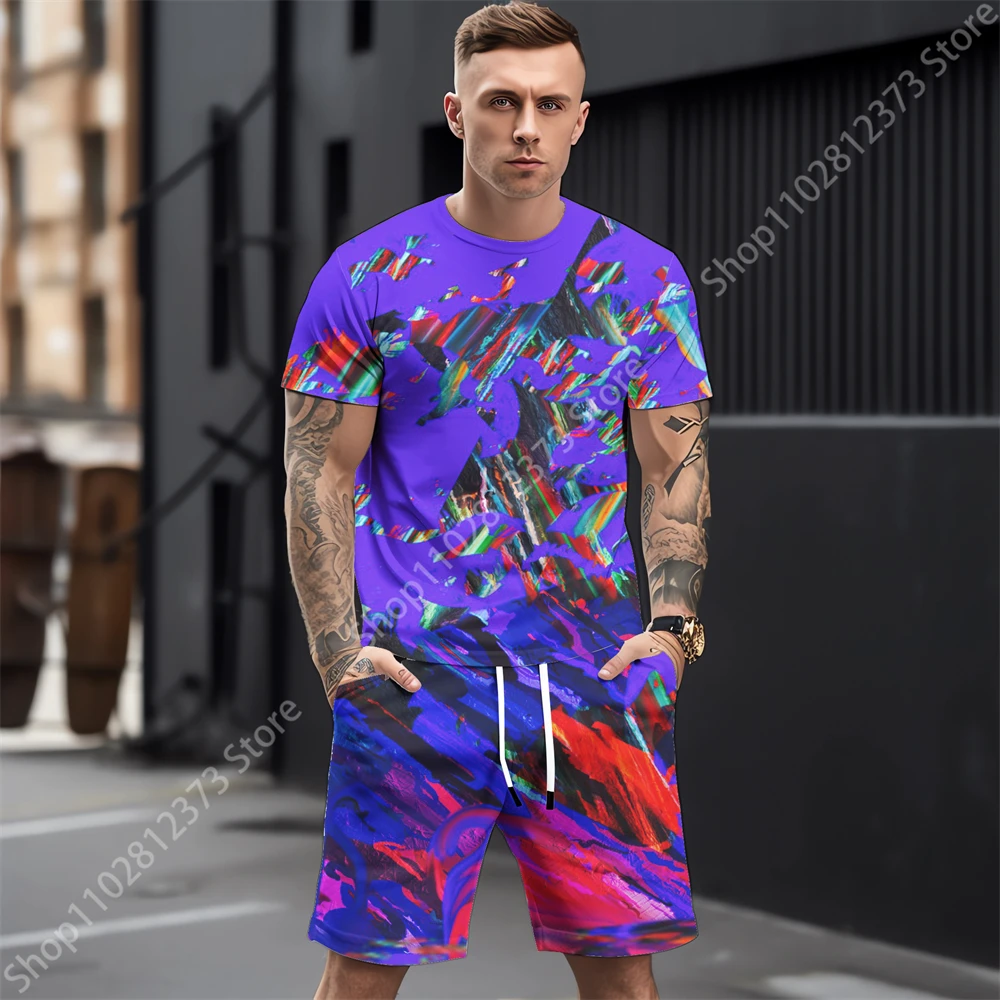 2023 Summer New Man Tracksuit Set Men Casual Short Sleeve T Shirts Two Piece Sets Fashion 3D Tiger Printing Sports Men Clothing