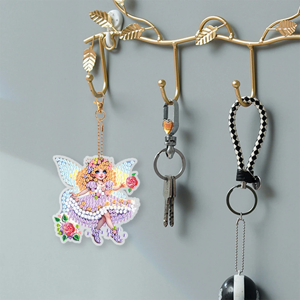 6 шт. двусторонний брелок для ключей с птичьими котами и цветами