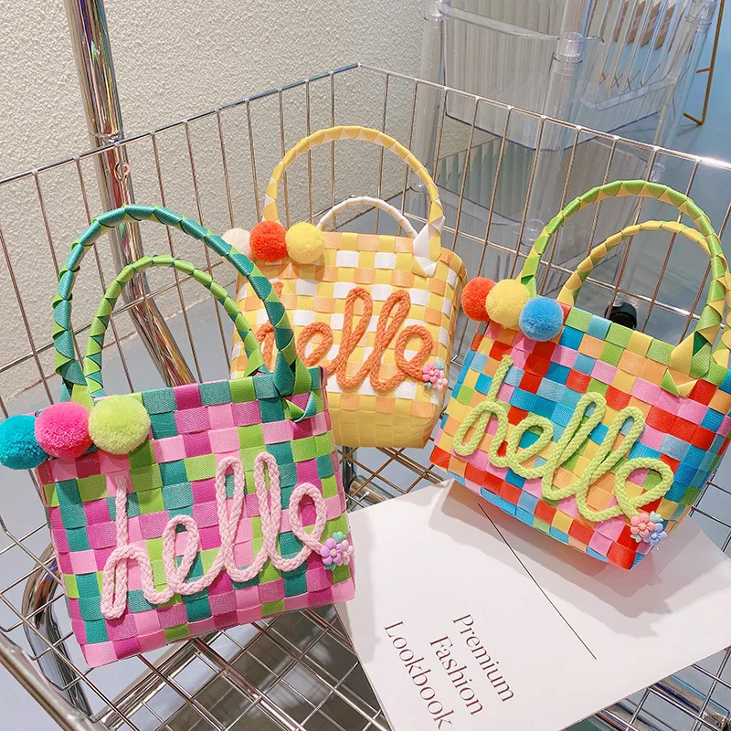 

Straw Weave Rainbow Colors Jelly Basket Summer Beach Vacation Large-capacity Holiday Bag Female Cute Vegetable Shopping Handbags