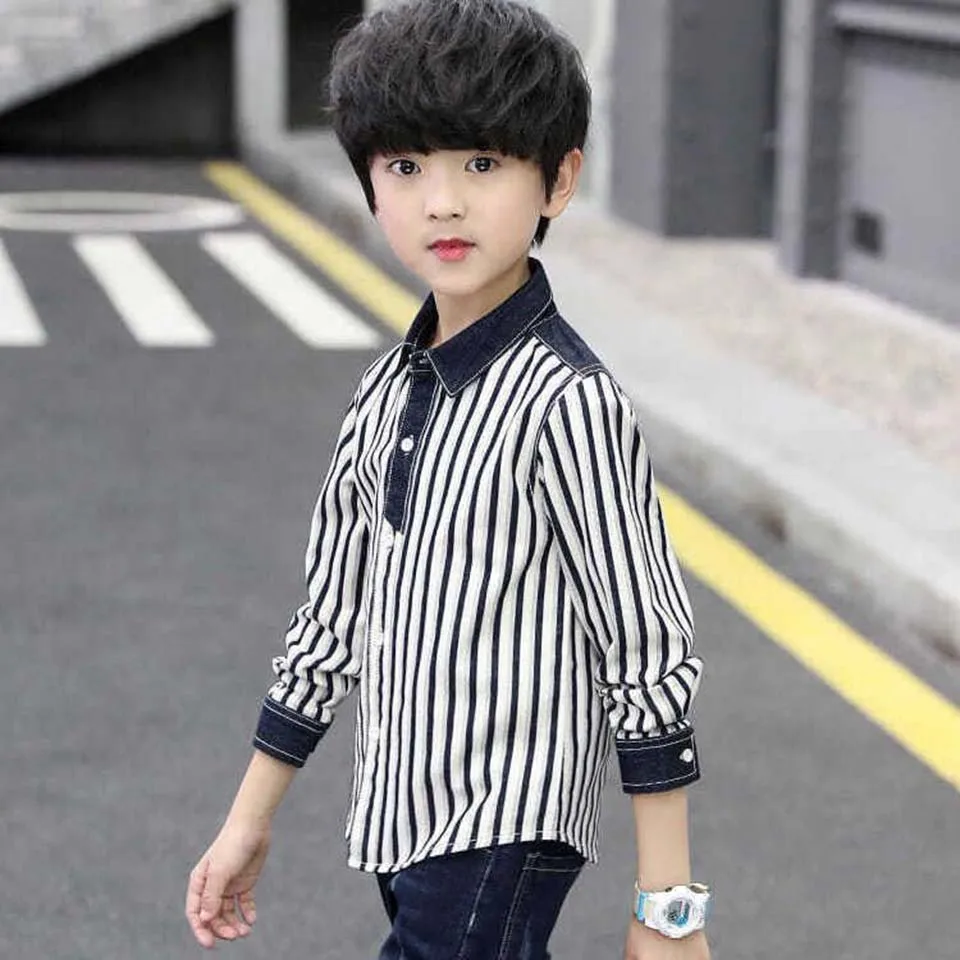 

Kids Boys Shirts 2022 Autumn Long Sleeve Striped Todder Boy Shirts For Boys Cotton Fashion Handsome Baby Boy Tops Children 4-14